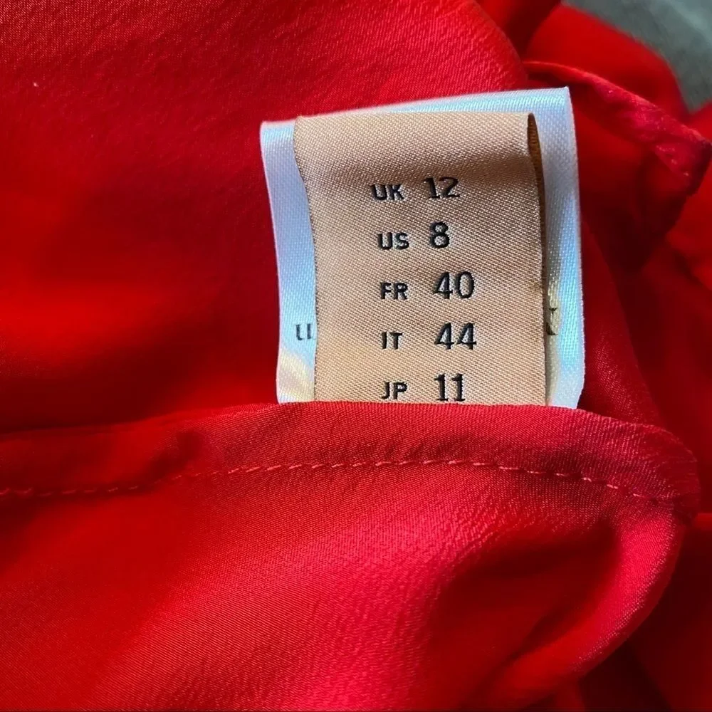 RED SILK DRESS Pure Silk 100% with Ruffles Size 8 Medium - Picture 13 of 14